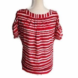 New York & Company Red/White/Black Striped Top-XS